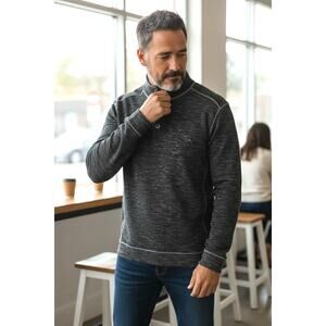 Tommy Bahama Men's XL Space Dye Gray Pullover Cotton Blend Four Snap Button Neck